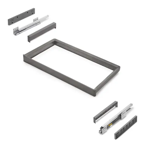 Prix Choc Rack avec glissières à extension totale et à fermeture douce pour accessoires d‘armoire Quartz - 762-788mm - Aluminium et plas - EMUCA