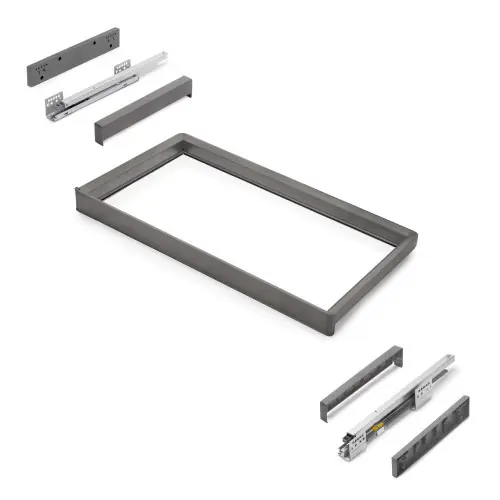 Dernier Modèle Rack avec glissières à extension totale et à fermeture douce pour accessoires d‘armoire Quartz - 787-813mm - Aluminium et plas - EMUCA
