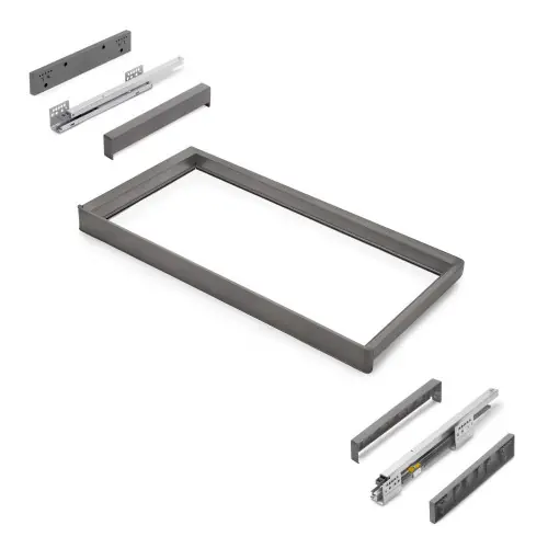 Paiement Sécurisé Rack avec glissières à extension totale et à fermeture douce pour accessoires d‘armoire Quartz - 812-838mm - Aluminium et plas - EMUCA