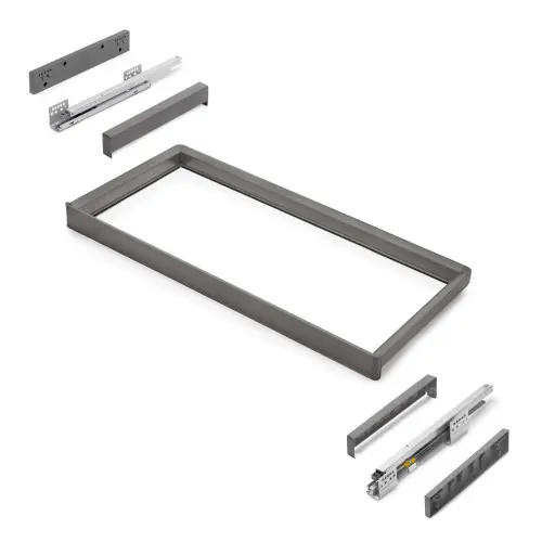 Offre Spéciale Rack avec glissières à extension totale et à fermeture douce pour accessoires d‘armoire Quartz – 862-888mm – Aluminium et plas – EMUCA