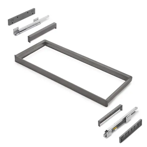 Rack avec glissières à extension totale et à fermeture douce pour accessoires d‘armoire Quartz - 912-938mm - Aluminium et plas - EMUCA Solde
