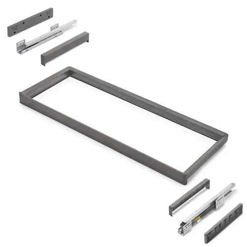 Dernière Chance Rack avec glissières à extension totale et à fermeture douce pour accessoires d‘armoire Quartz - 962-988mm - Aluminium et plas - EMUCA