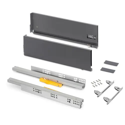 Offre Exclusive Tiroir extérieur Vertex Push Synchro avec réglages 3D - hauteur 178mm - 40kg - profondeur 350mm - Acier - Gris antracite - EMUCA