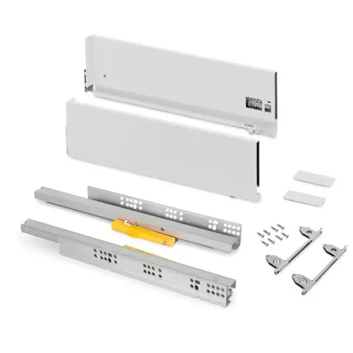 Livraison Express Tiroir extérieur Vertex Push Synchro avec réglages 3D - hauteur 178mm - 40kg - profondeur 450mm - Acier - Peint en blanc - EMUCA