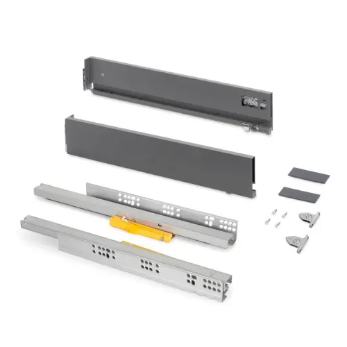 Meilleur Choix Tiroir extérieur Vertex Push Synchro avec réglages 3D - hauteur 93mm - 40kg - profondeur 350mm - Acier - Gris antracite - EMUCA