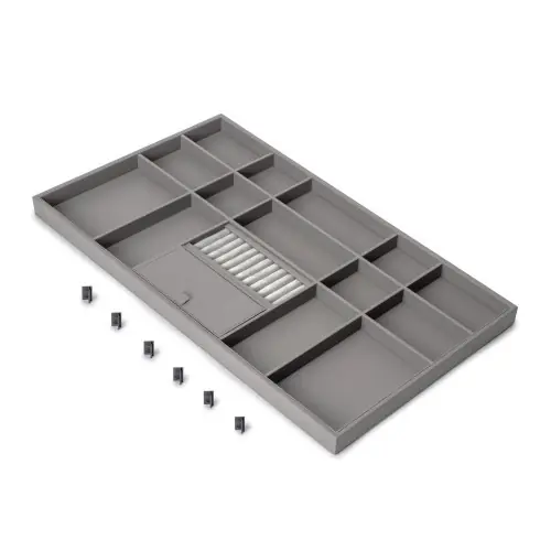 Top Vente Tiroir organisateur pour placards et commodes Quartz - 740 (M90) - Eco-pelle et bois - Titane - EMUCA