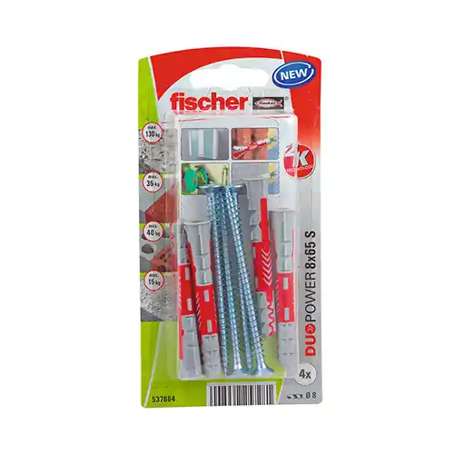 Prix Choc Chevilles et vis Duopower FISCHER, Diam.8 x L.65 mm - FISCHER
