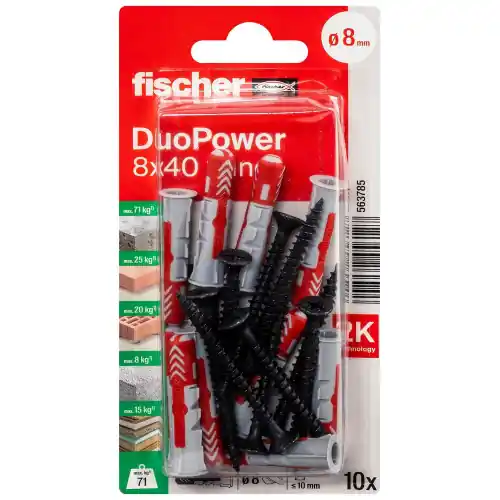 Remise Lot de 10 chevilles multi-matériaux DuoPower FISCHER, vis noires Diam.8 x L.40 m - FISCHER