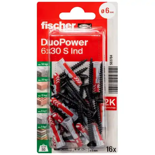 Solde Lot de 16 chevilles multi-matériaux DuoPower FISCHER, vis noires Diam.6 x L.30 m – FISCHER