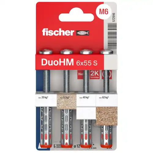 Prix Cassé Lot de 4 chevilles murale avec vis DuoHM FISCHER, Diam.6 x L.55 mm - FISCHER