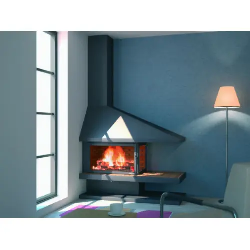 Cheminée anthracite de coin gauche avec porte +base et foyer refractaire CH80 – FOCGRUP Offre Du Jour