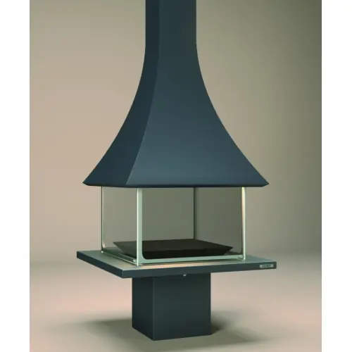 Cheminée centrale anthracite avec porte encadrement inox + base et foyer acier CH91 - FOCGRUP Seulement Aujourd'hui