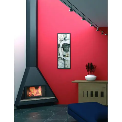 Réduction Cheminée de coin avec porte + Base et Foyer fonte CH89 - anthracite - FOCGRUP