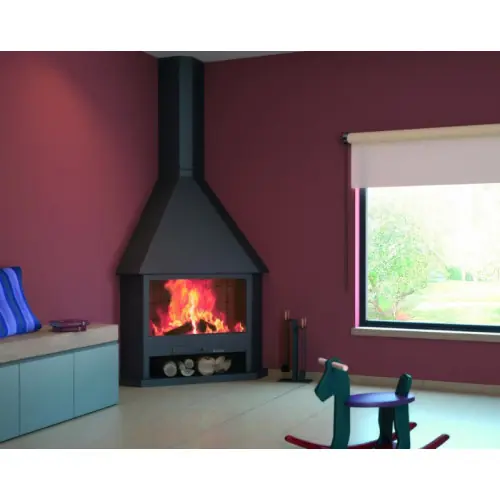 Cheminée de coin avec porte + Base et Foyer refractaire CH03 – anthracite – FOCGRUP Promotion