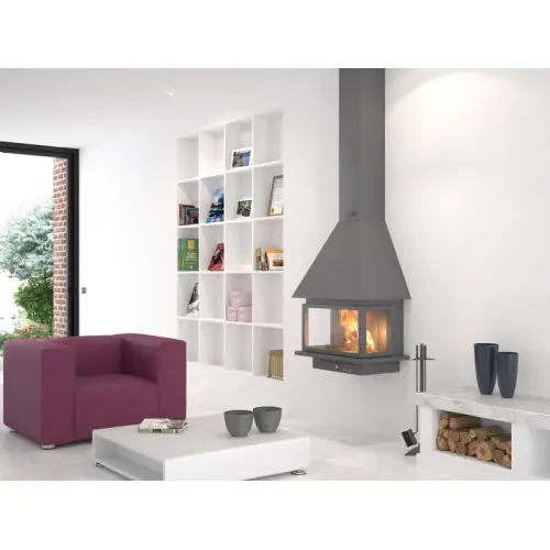 Cheminée murale suspendue Anthracite- Avec porte et foyer plaque réfractaire CH57F1-PC - FOCGRUP Paiement Sécurisé
