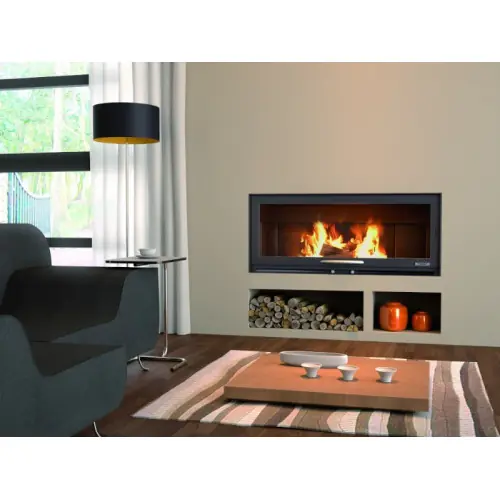 Vente Flash Insert anthracite panoramique avec porte guillotine et foyer acier BV120 - FOCGRUP