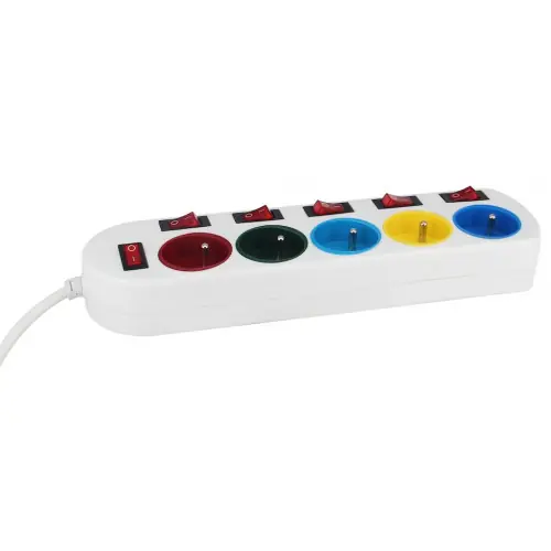 Multiprise 5P 2P+T 16A avec repères couleurs, 6 interrupteurs – Gao Haute Qualité