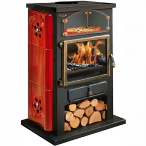 Poêle à bois CHAMONIX XXL -12KW- Rdt 71% – B.60cm – Porte laiton – bordeaux – Godin Prix Choc