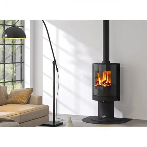 Prix Bas Poêle à bois TAMARIS étanche – Porte verre galbé – 8 kW – Rdt 82,4% – B. 33 cm – Noir – Godin