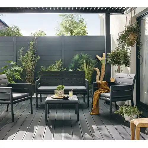 Haute Qualité Salon bas de jardin PANKA anthracite resine recyclee, 4 personnes – GRAND SOLEIL
