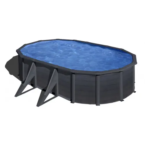Offre Limitée Piscine ovale acier 5,27m x 3,27m x H 1,22m - Gris anthracite - Filtration à sable - Renfort apparents - GRE POOLS