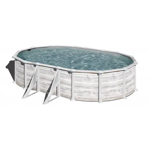 Populaire Piscine ovale acier 6,34m x 3,99m x H 1,32m - Imitation bois Nordique - GRE POOLS