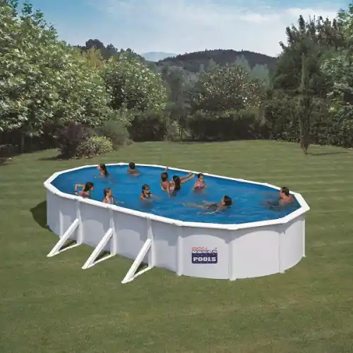 Commande En Gros Piscine ovale acier 7,44m x 3,99m x H 1,22m - Filtration à sable - Renforts apparents - GRE POOLS
