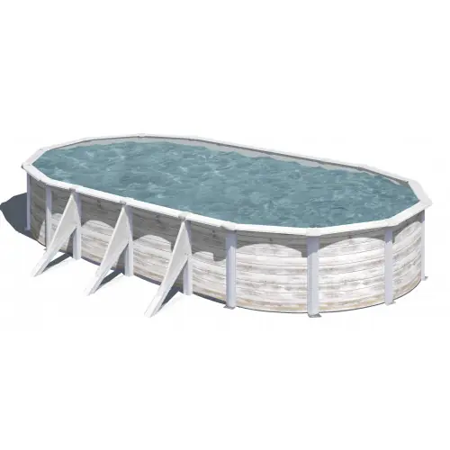 Piscine ovale acier 7,44m x 3,99m x H 1,22m - Imitation bois Nordique - GRE POOLS Certifié