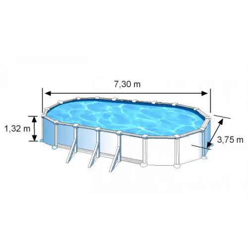 Offre Limitée Piscine ovale acier 7,44m x 3,99m x H 1,32m - Filtration à sable - Renforts apparents - GRE POOLS