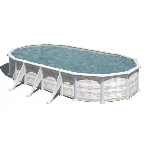 Piscine ovale acier 7,44m x 3,99m x H 1,32m - Imitation bois Nordique - GRE POOLS Certifié