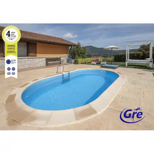 Piscine ovale enterrée 8,00m x 4,00 x H 1,50m - Filtration à sable - GRE POOLS Vente Flash