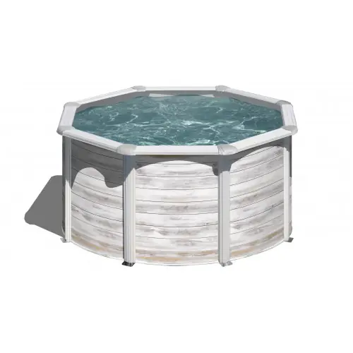 Piscine ronde acier Ø2,60m x H 1,22m - Imitation bois Nordique - GRE POOLS Prix Cassé