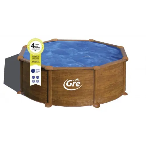 Piscine ronde acier Ø3,70m x H 1,32m - Imitation bois - Filtration à sable - GRE POOLS Populaire