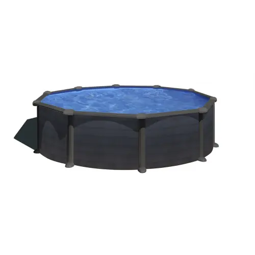 Piscine ronde acier Ø4,80m x H 1,22m - Gris anthracite - Filtration à sable - GRE POOLS Haute Qualité