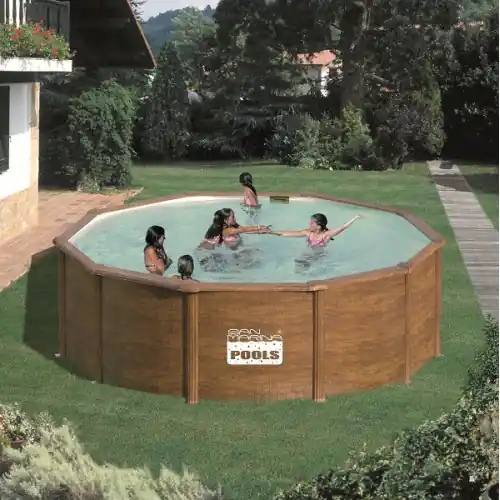Expédition Rapide Piscine ronde acier Ø4,80m x H 1,22m - Imitation bois - Filtration à sable - GRE POOLS