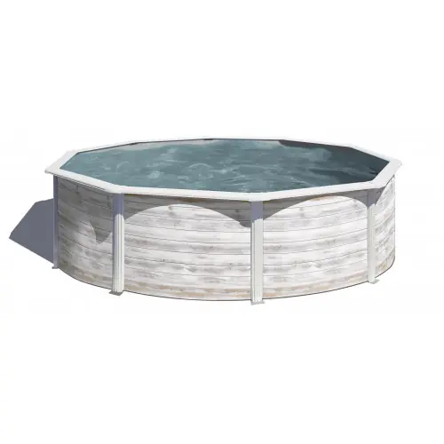 Remise Piscine ronde acier Ø4,80m x H 1,22m - Imitation bois Nordique - GRE POOLS