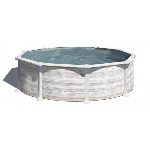 Piscine ronde acier Ø4,80m x H 1,32m - Imitation bois Nordique - GRE POOLS Meilleur Choix