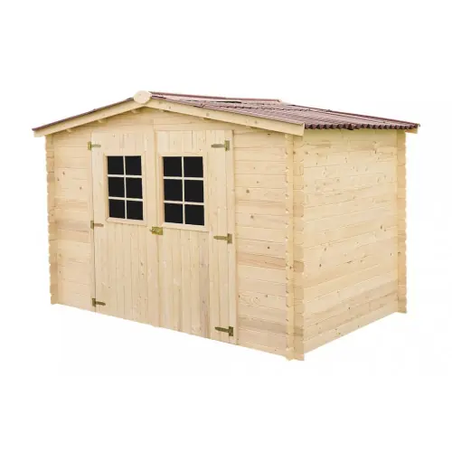Livraison Express Abri Alpina Double Pente – Épicéa Massif 20 mm – Plaques Ondulées Bitumées Rouges – Sans Plancher – HABRITA