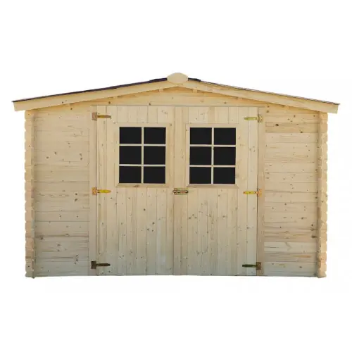 Meilleur Choix Abri Alpina Double Pente – Épicéa Massif 20 mm – Plaques Ondulées Bitumées Rouges – Sans Plancher – HABRITA