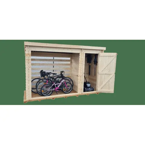 Promotion Abri bûcher mono pente 329 x 122 x H. 195 cm – Madriers bois, toiture ondulées – HABRITA