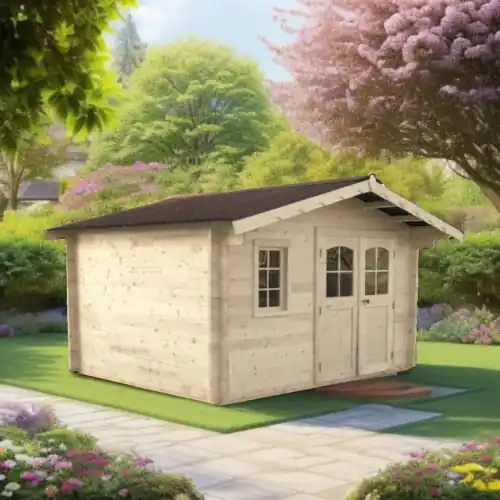Livraison Express Abri de jardin bois massif 10,30 m² – madriers 42 mm – toit double pente – double porte vitrée – HABRITA