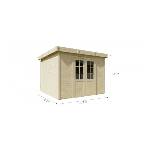Abri de jardin bois massif 7,53 m² – madriers 28 mm – toit plat bac acier – double porte vitrée sécurisée – HABRITA Vente Flash