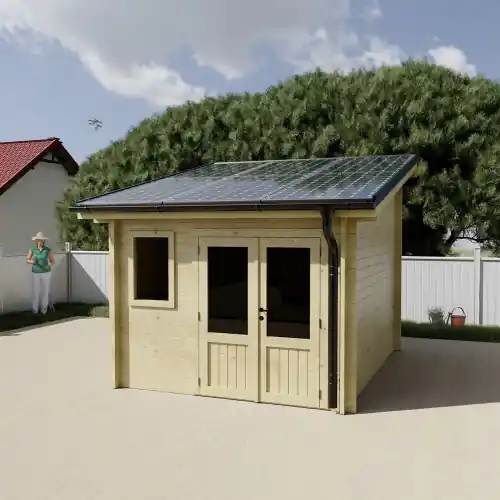 Abri de jardin bois massif monopente 9,77 m² – madriers 42 mm – kit photovoltaïque – HABRITA Meilleur Prix