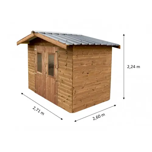 Acheter En Ligne Abri de jardin bois thermochauffé – 7,04 m² – panneaux 19 mm – toiture bac acier – double porte – sans plancher – HABRITA