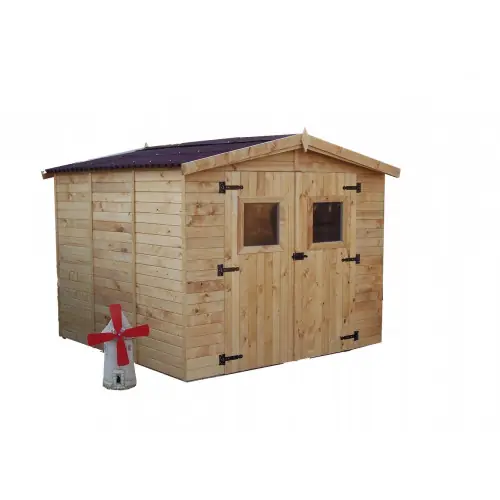Prix Réduit Abri Eden Double Pente – Épicéa Massif 16 mm – Plaques Ondulées Bitumées – Avec Plancher – HABRITA