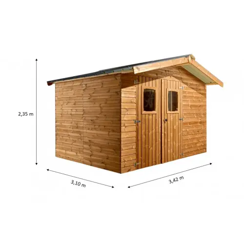 Abri Therma Double Pente 10,60 m² – Bois Thermochauffé – Bac Acier – Sans Plancher – HABRITA Dernière Chance