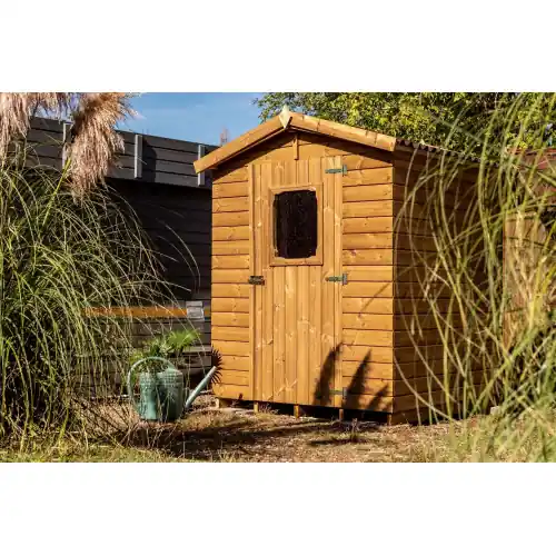 Prix Promo Abri Therma Double Pente 3,24 m² – Bois Thermochauffé – Plaques Ondulées Bitumées – Avec Plancher – HABRITA