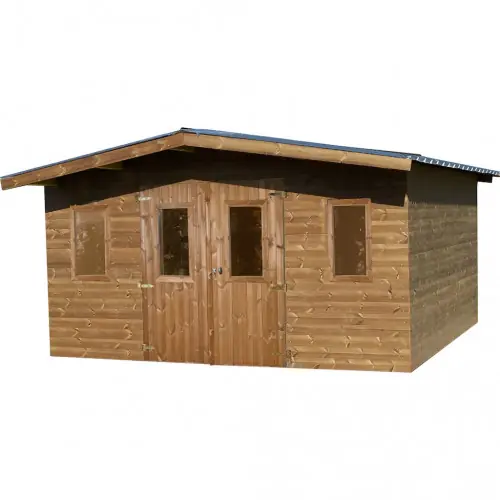 Petit Prix Abri Thermabri Double Pente 15,14 m² – Bois Thermochauffé – Bac Acier – Sans Plancher – HABRITA