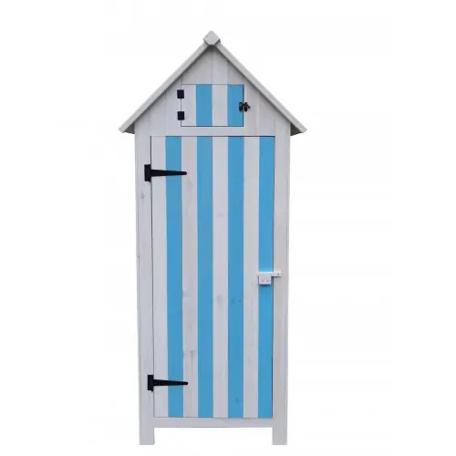 Pas Cher Armoire de Rangement 0,41 m² – Bois Lasuré Bleu et Blanc – Toit Bitumé – HABRITA