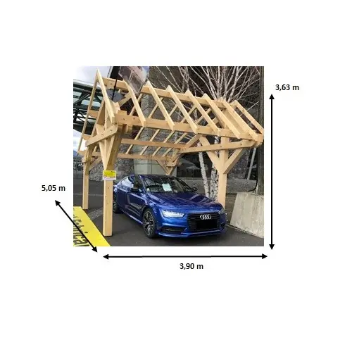 Livraison Express Auvent Asymétrique 19,70 m² – Sapin du Nord Contrecollé – Structure en Bois – Sans Couverture – HABRITA